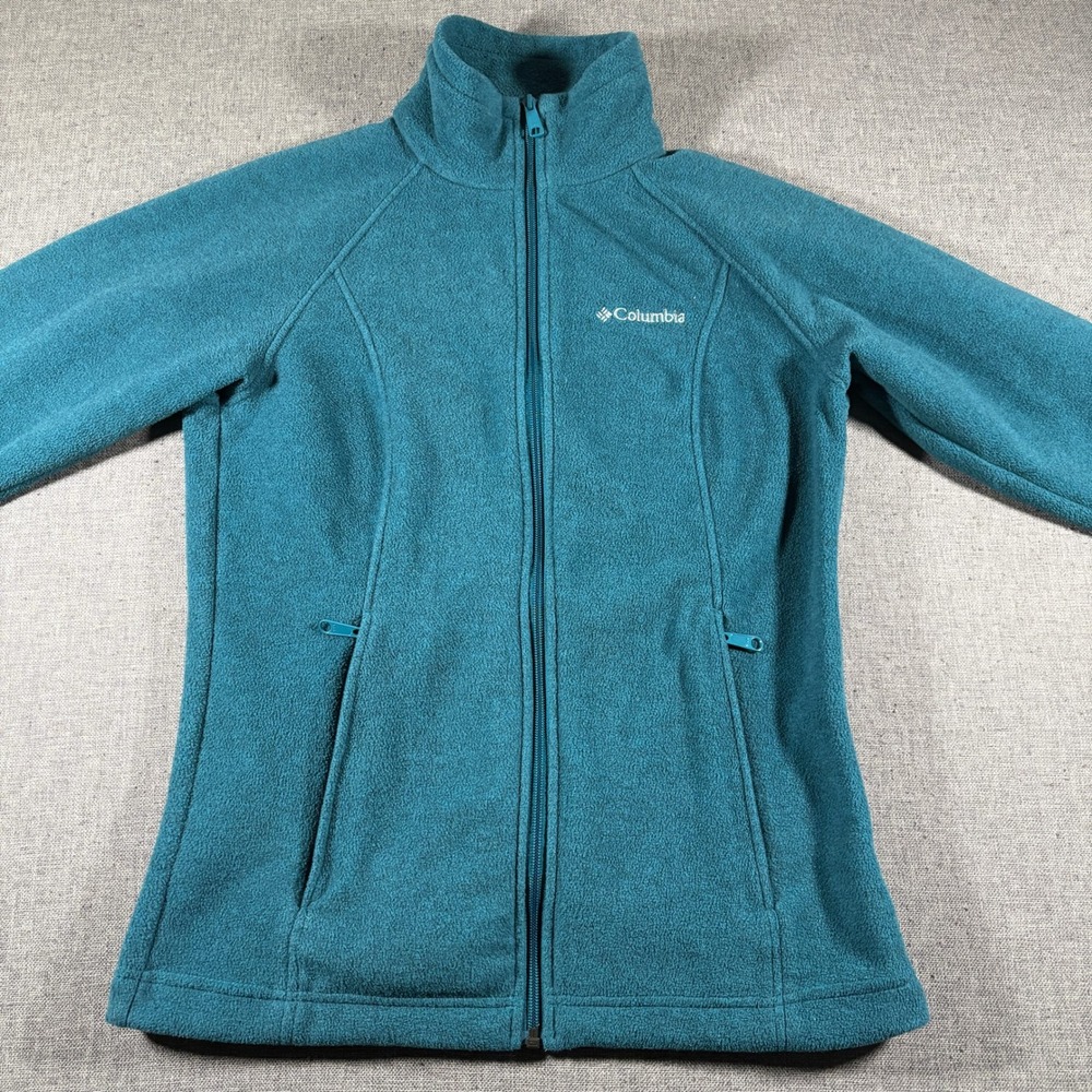 Columbia‎ Fleece Jacket Womens Small Teal Full Zip Mock Neck XL6578 Outdoor